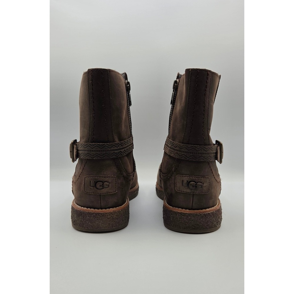 UGG Camren Women Ankle Boots Size 9 Brown Leather Shearling Buckle 1012034 - Picture 3 of 12